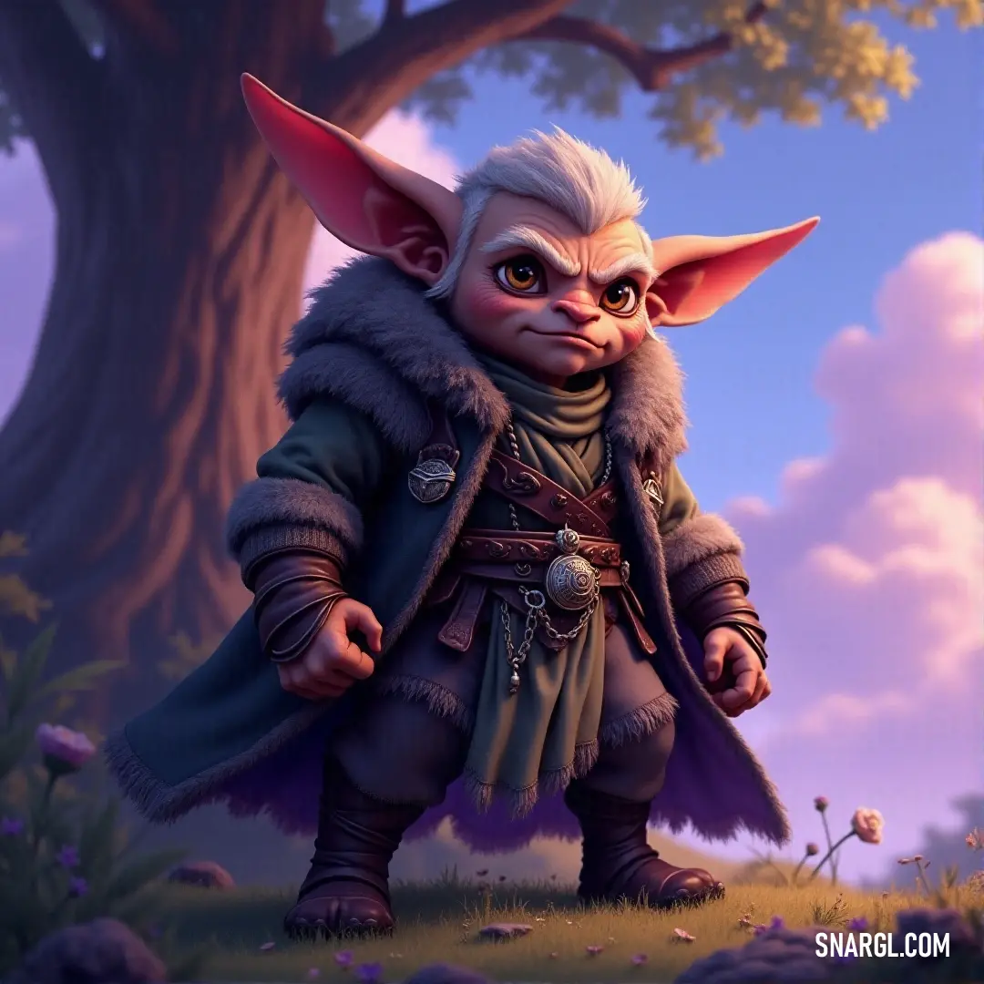 Garret Goodbarrel, with his trademark nose and coat, stands in a peaceful field, gazing at the expansive sky above. Garret Goodbarrel, with a big nose and a cozy coat, stands calmly in a tranquil field. The trees around him sway gently in the breeze, and the open sky stretches above, filling the scene with a sense of peace and simplicity.