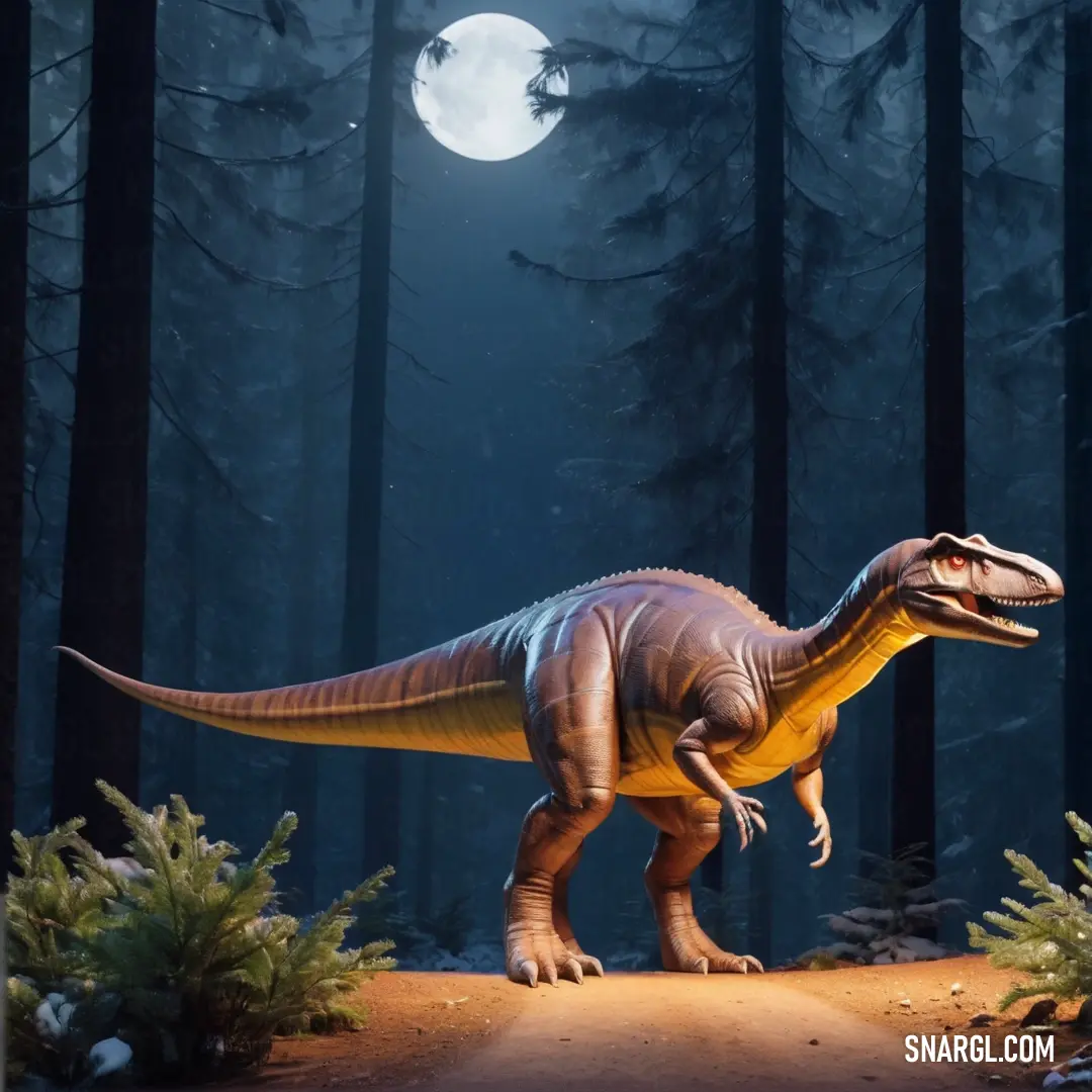 Gasosaurus in the middle of a forest with a full moon in the background