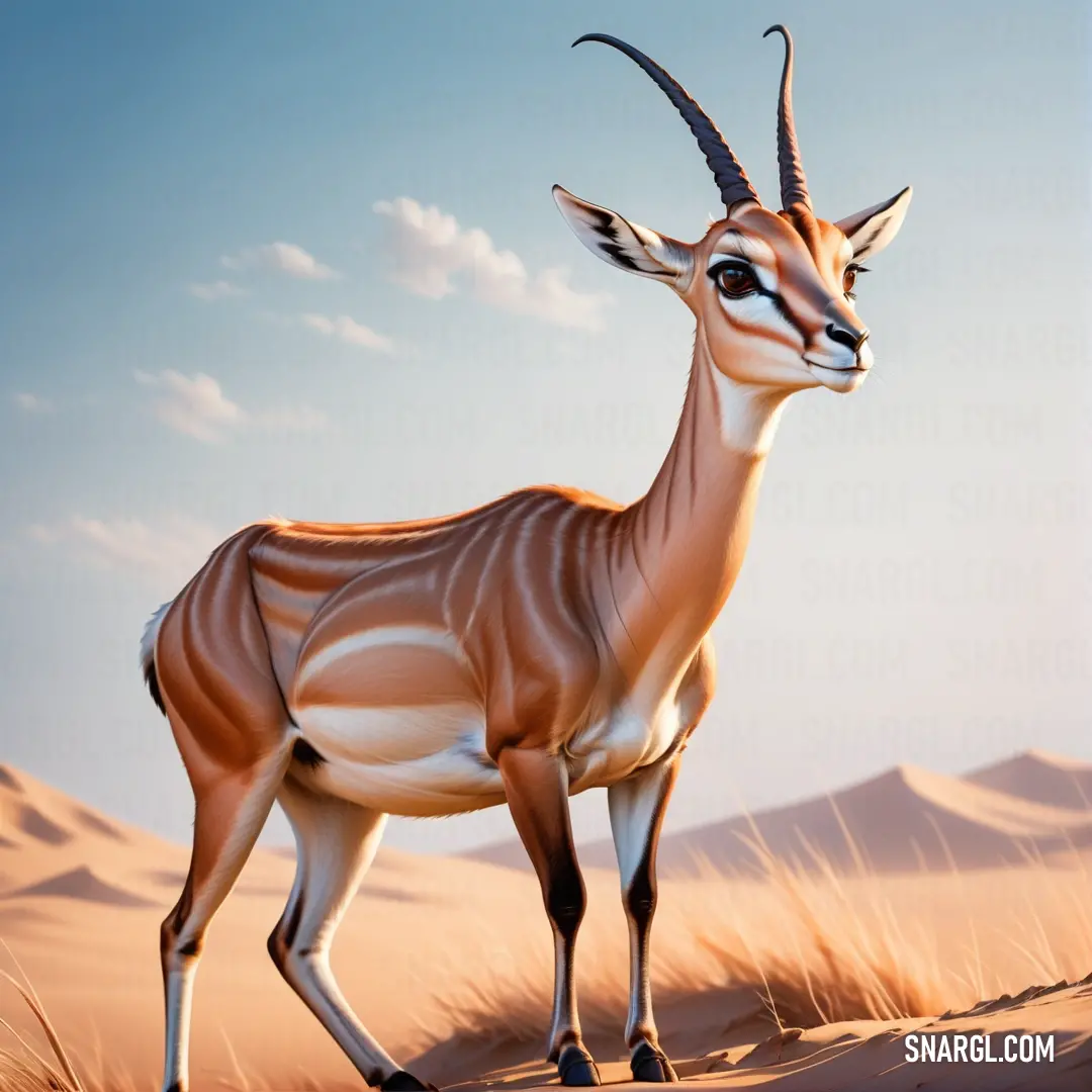 Gazelle standing in the desert with a sky background