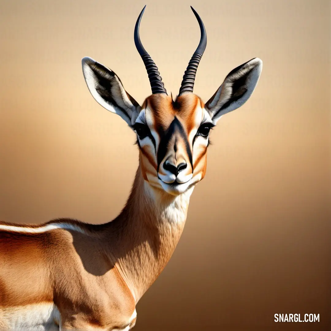 Gazelle with long horns standing in the sun with a blurry background