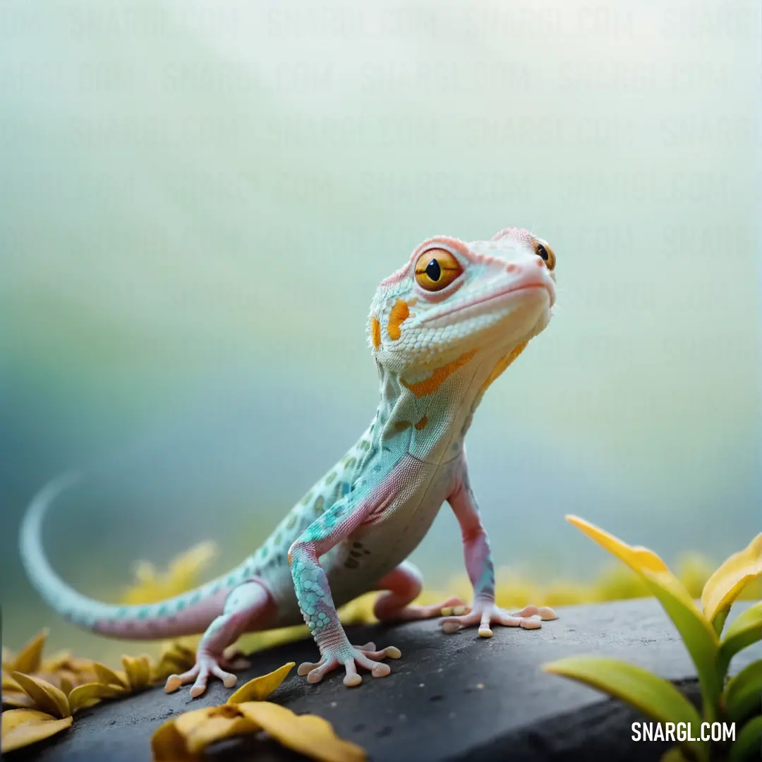 Lizard with a yellow and orange patch on its face and tail