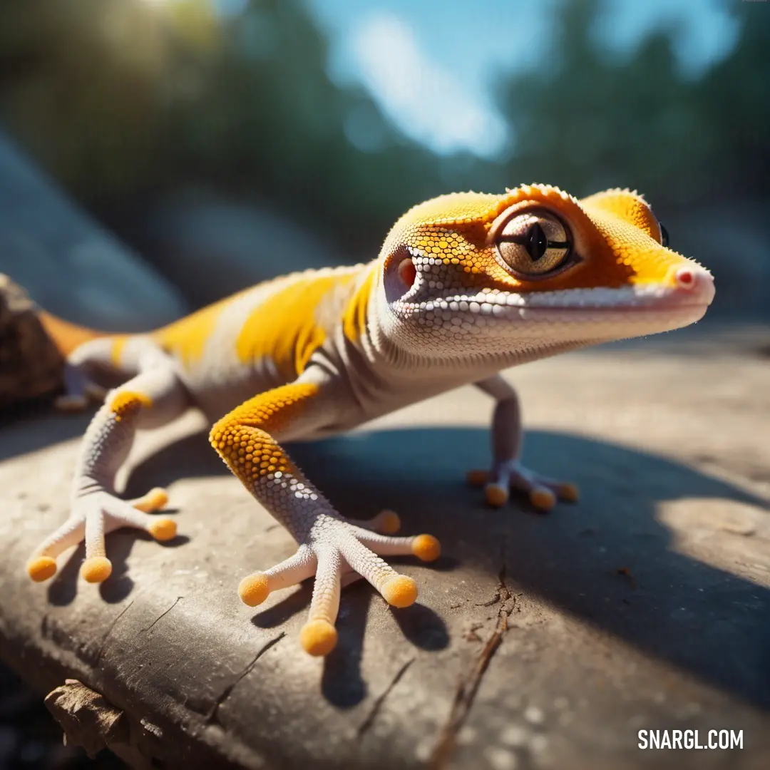 Small gecko is on a log in the sun