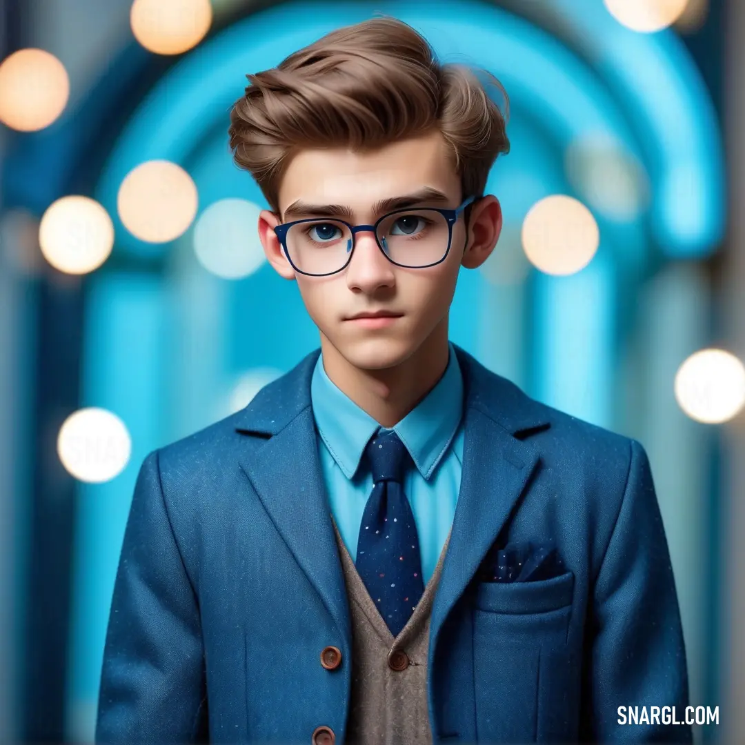 Young man in a blue suit and tie exudes confidence and style in a sleek, modern outfit. A young man in a sharp blue suit, complete with a matching tie and shirt, stands confidently, showing off a polished and professional look.