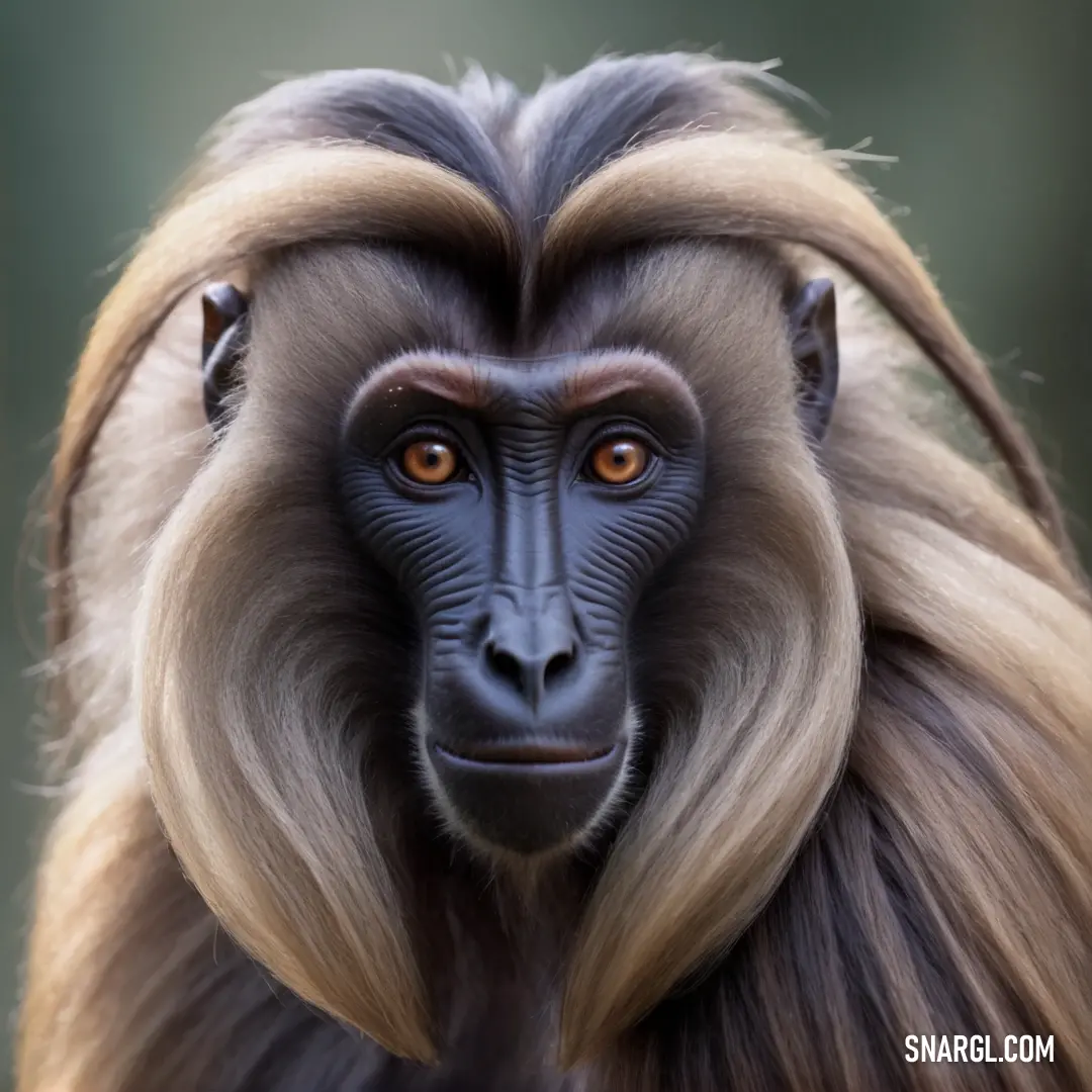 Monkey with long hair and a long tail looks at the camera with an intense look on its face