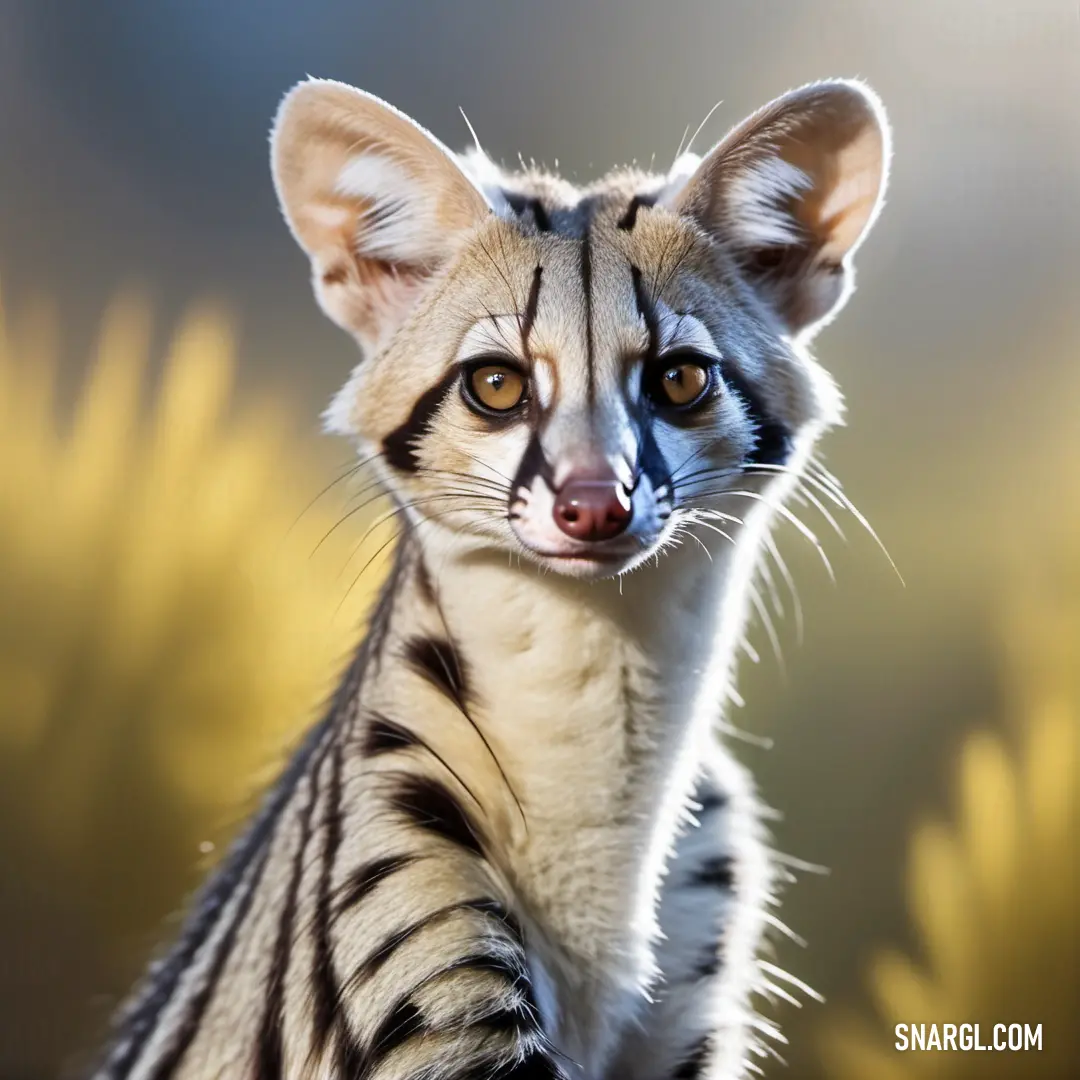 Small Genet with a striped coat and a brown nose and tail