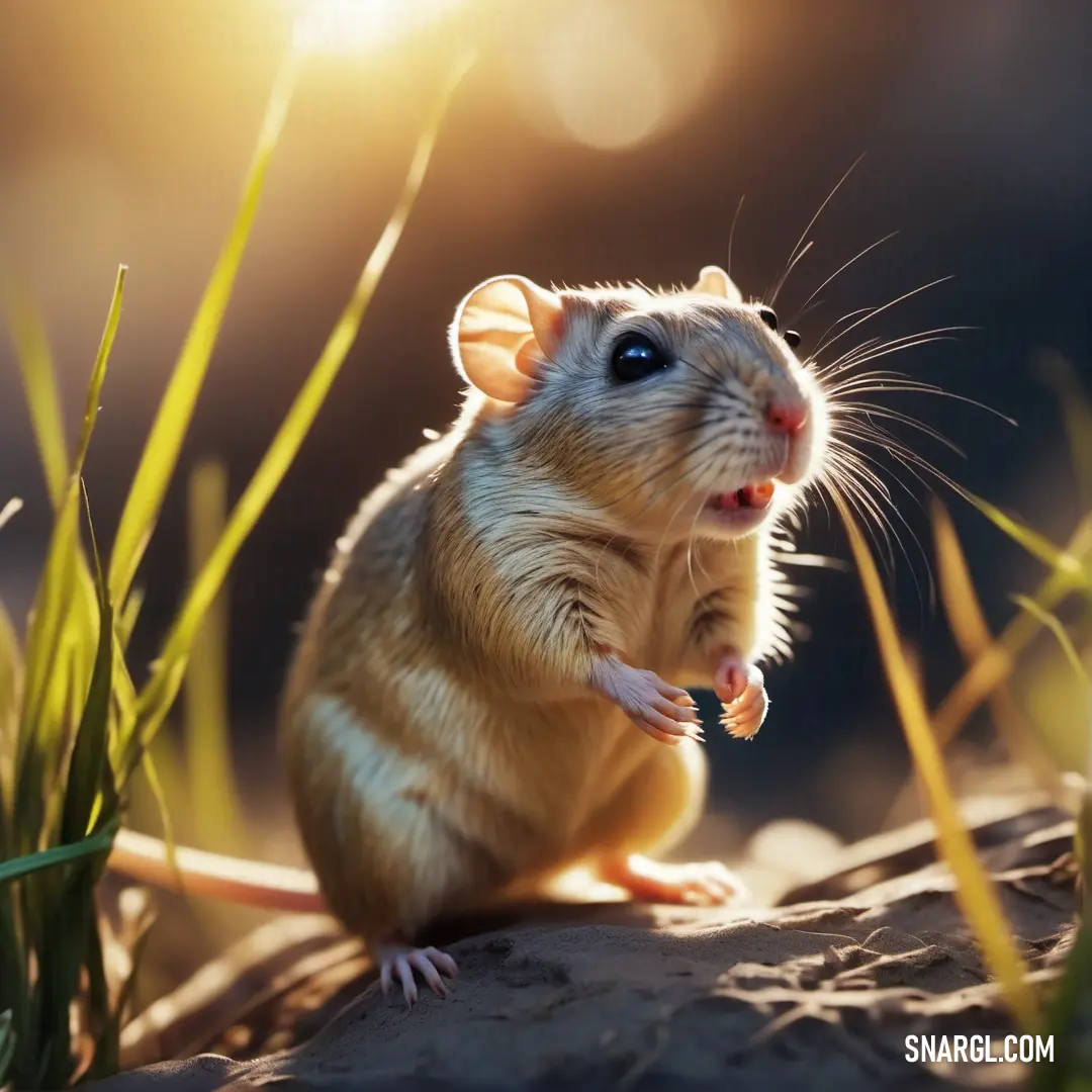 Rodent on a rock with its mouth open and its tongue out, with the sun shining in the background