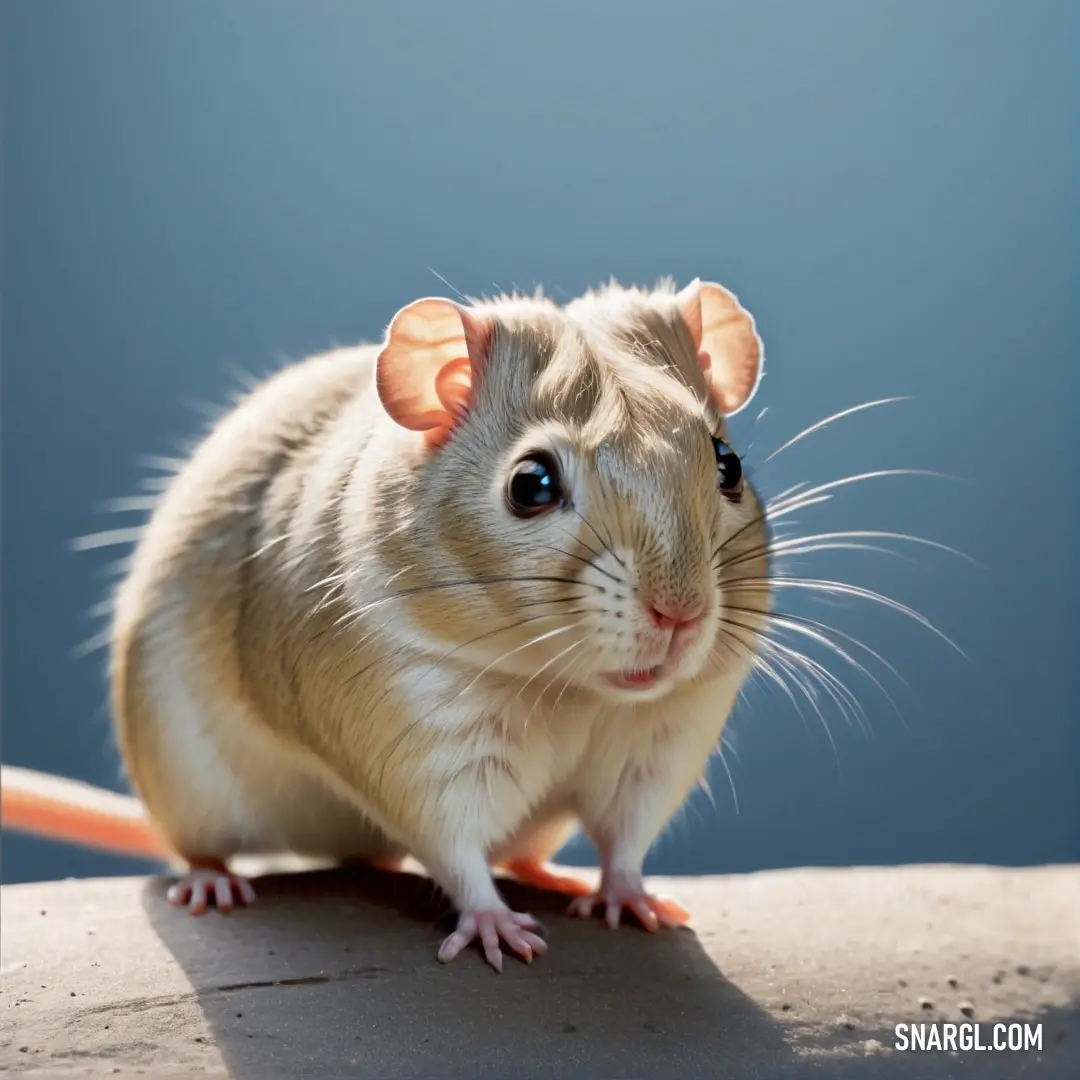 Small rodent with a big nose and ears on it's head, standing on a ledge, Chippy