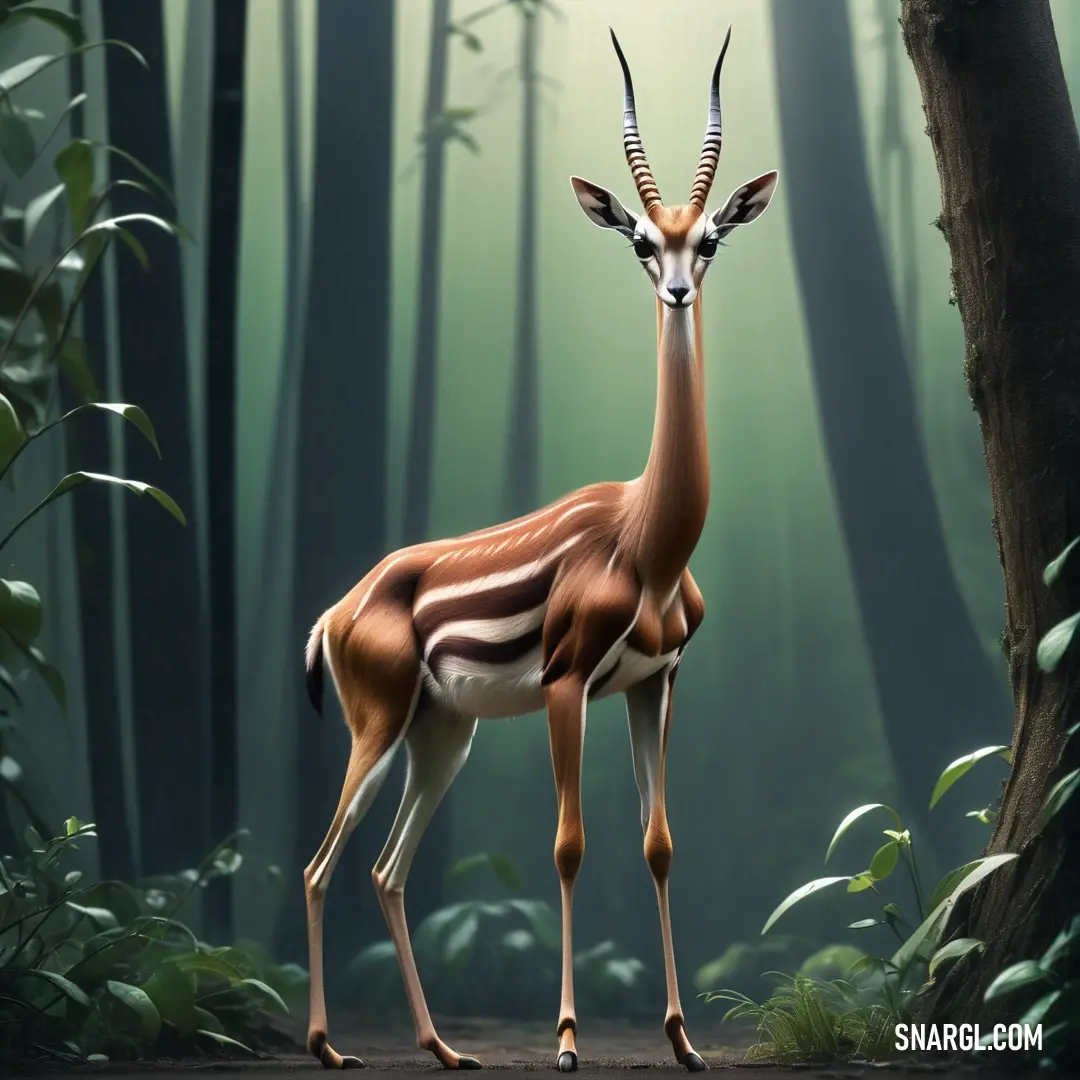 Large Gerenuk is walking through the jungle with its mouth open