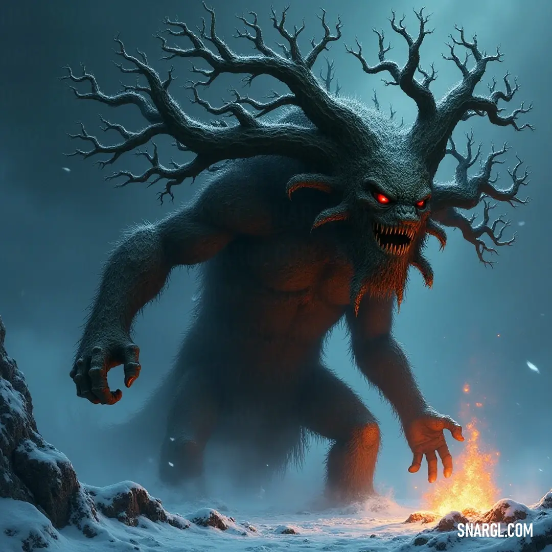 The imposing Demonic Giant Oak with a menacing red eye, casting a haunting presence in the shadowy woods. A towering Demonic Giant Oak stands ominously, with a glowing red eye piercing through the darkness, and a gnarled, eerie head that seems to watch anyone who dares to approach it.