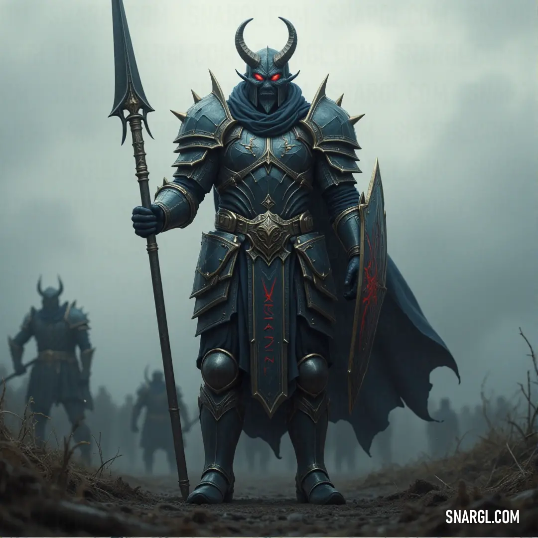 A battle-hardened warrior in armor, holding a sword and spear, stands ready for action alongside his fellow fighters in a tense, dramatic scene. A heroic warrior in shining armor, wielding both a sword and a spear, stands poised amidst a group of comrades in the midst of a dramatic battle scene. The tension in the air is palpable, as if ready for an epic clash.