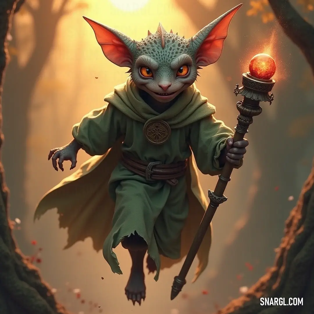 In a captivating painting, a Glimmer stands tall with an ornate staff and a glowing orb, embodying magic and wisdom that enchants viewers. A mesmerizing painting comes to life, showcasing a Glimmer wielding a majestic staff in one hand and a radiant orb in the other. The ethereal glow of the orb adds a magical touch to the commanding presence of the figure, evoking wonder and admiration.