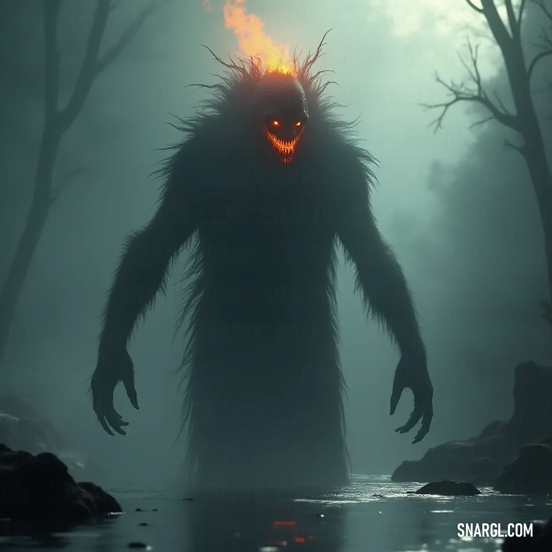 A glowing Gloomwalker emerges from the foggy woods, its luminescent features casting an eerie light upon the darkened surroundings, near a gently flowing stream. A haunting Gloomwalker with an ethereal glowing face and eyes stands shrouded in mist within a fog-laden forest, as the soft sound of a nearby stream whispers through the trees, enriching the scene with an aura of the supernatural.