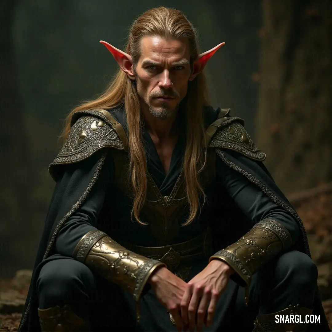 Glorfindel in a costume on a rock with horns on his head and a beard and long hair