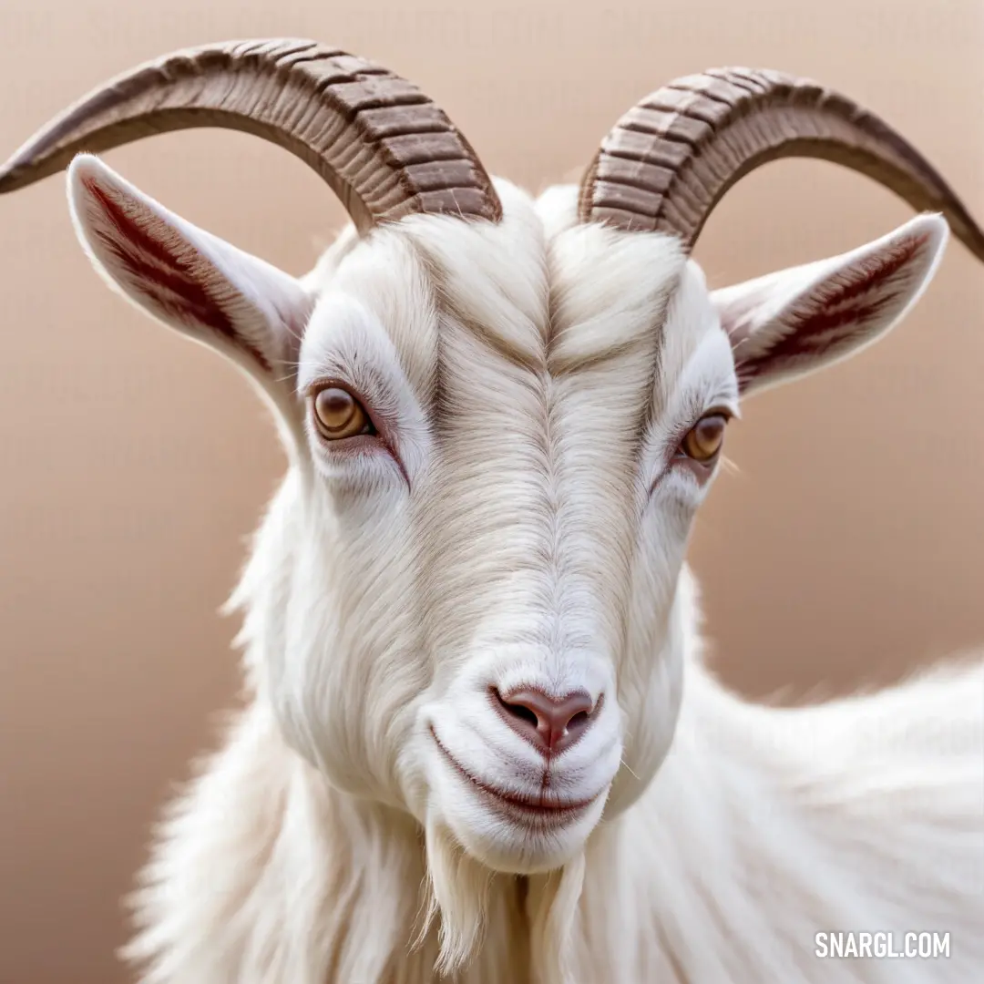 Goat with long horns and a white face