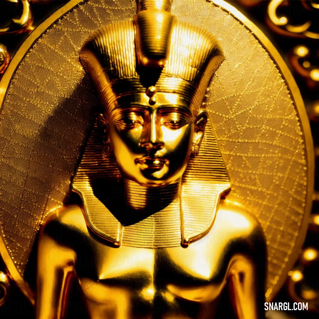 Golden statue of an egyptian god with a golden background and a gold border around it