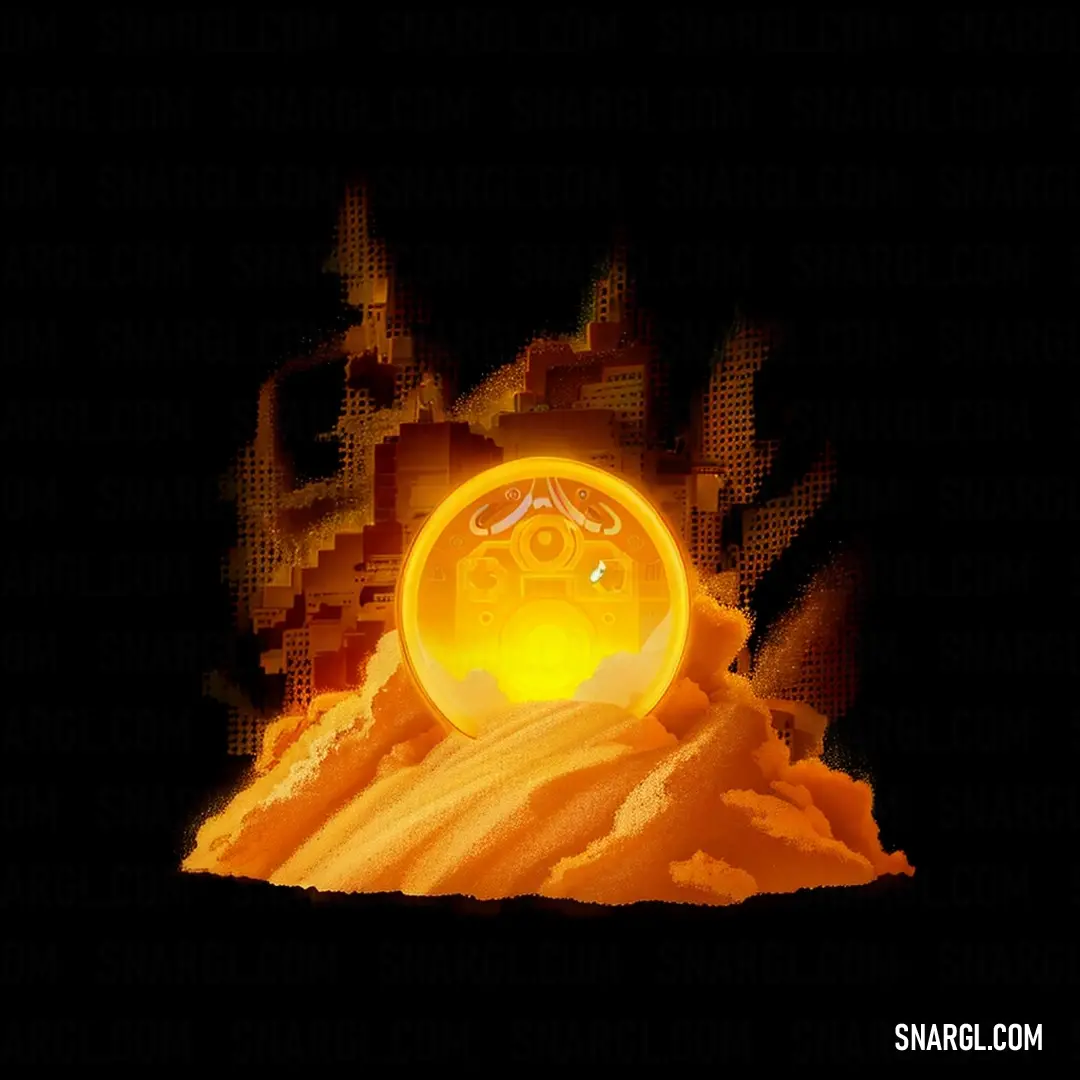 Yellow ball with a smiley face on it in the middle of a black background with a yellow flame