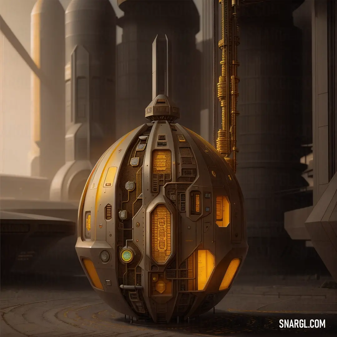 Futuristic looking object with a yellow light on it's side