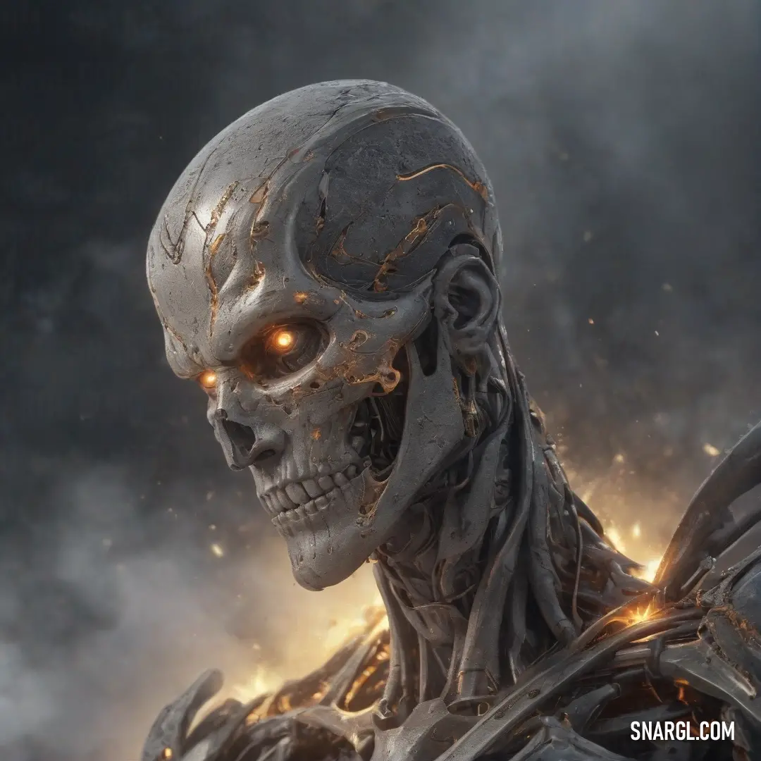 A golden-brown skeleton with glowing eyes, its skull and bones set against a dark, moody backdrop. The eerie glow emanating from its eyes enhances the scene's mysterious atmosphere.