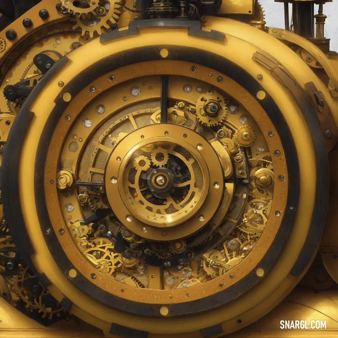 Close up of a mechanical clock with gears and gears on it's side