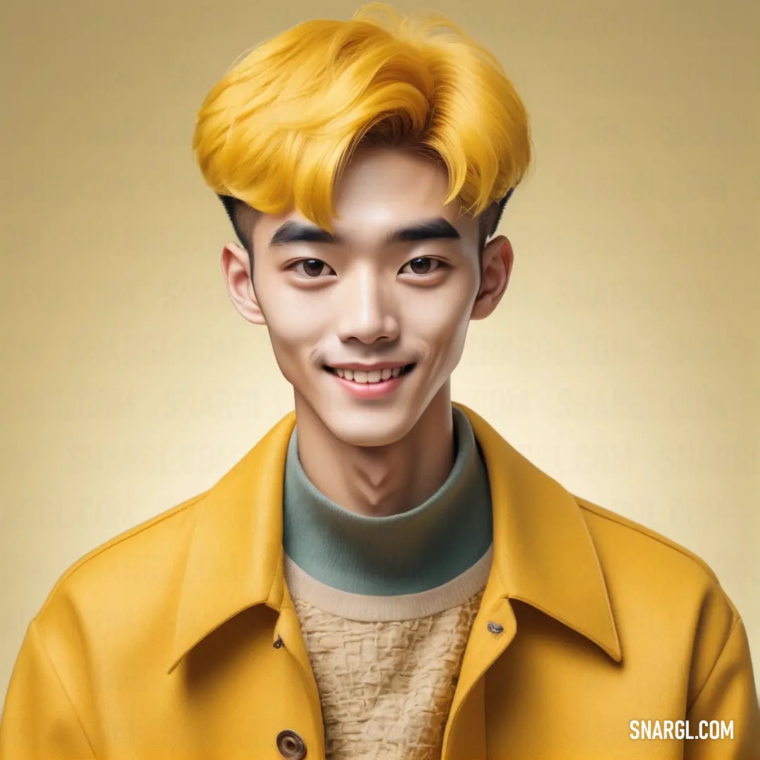 Man with a yellow hair and a yellow jacket on a yellow background