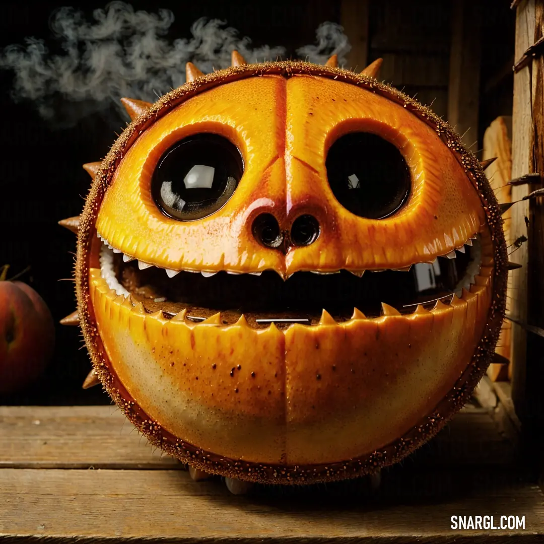 Pumpkin with a face and spikes on it's head