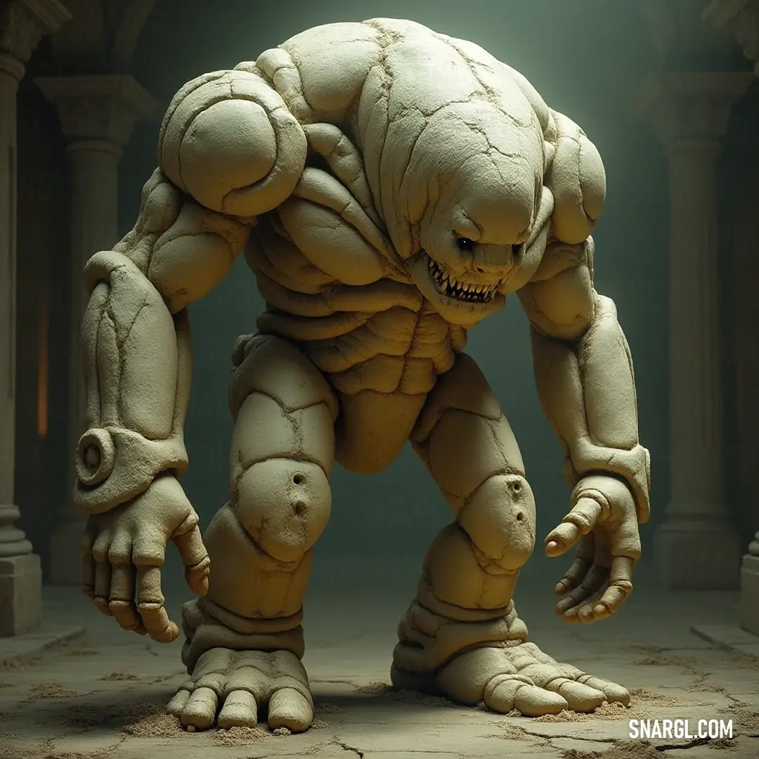 A charming Large Golem of Prague with an alluring grin and impressively large claws set against a historical cityscape. The Large Golem of Prague, a whimsical figure with an exaggerated grin and huge claws, exudes playful energy against a backdrop of enchanting city streets steeped in history.