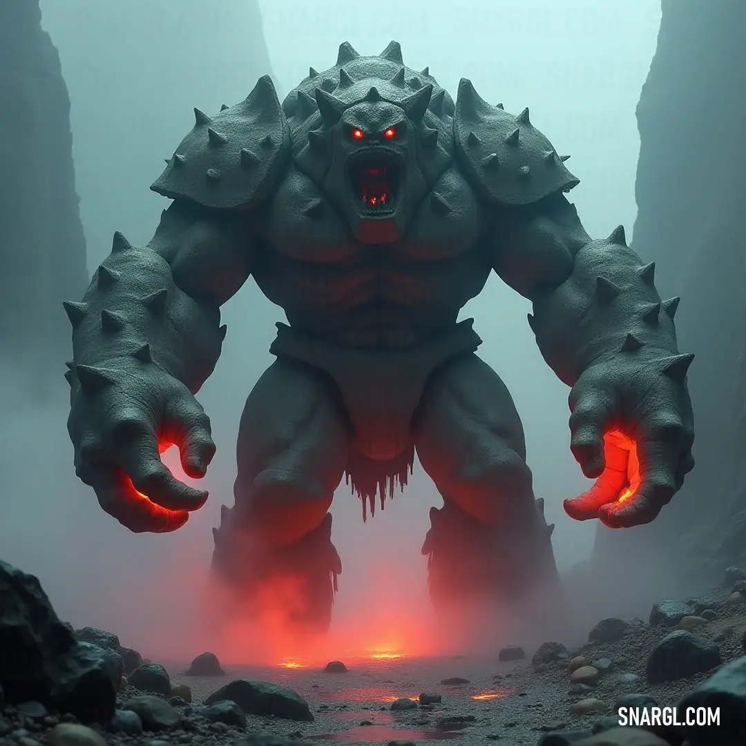 In a mysterious, fog-covered landscape, the Giant Golem of the Rift stands proudly, its glowing features piercing through the darkness, hinting at ancient wonders buried deep within the earth. Shrouded in fog, a Giant Golem of the Rift stands resolute amidst rugged rocks, its glowing eyes and claws radiating an aura of mystery and power, embodying the essence of a long-lost world.