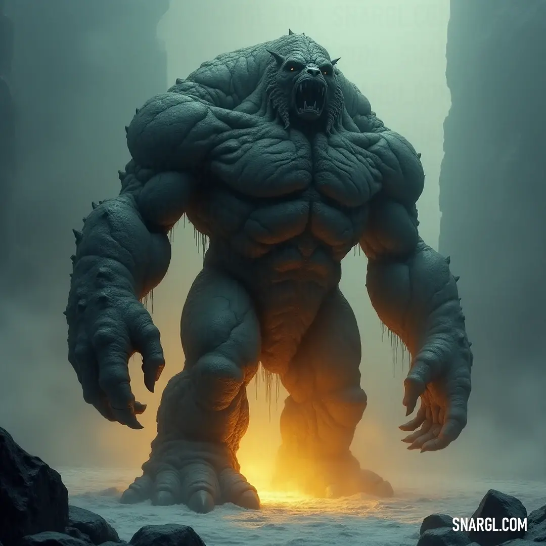 Imposing Giant Golem of the Rift in a fog-laden environment. Imposing Giant Golem of the Rift stands in a fog-choked setting, with a radiant light casting an ethereal glow behind it, creating an air of mystique and grandiosity.