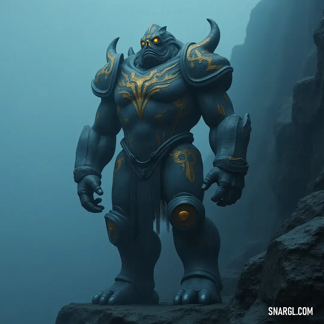 The Giant Golem of Triumph towers majestically on a rocky ocean outcrop, its formidable head and muscular arms suggesting an unstoppable force of nature in a breathtaking landscape. A colossal Giant Golem of Triumph looms on a rugged rock, its oversized head and powerful arms casting an impressive figure against the wide expanse of the ocean, showcasing raw strength.