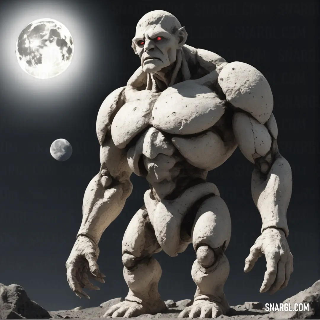 Giant Golem standing on a rocky surface with a full moon in the background