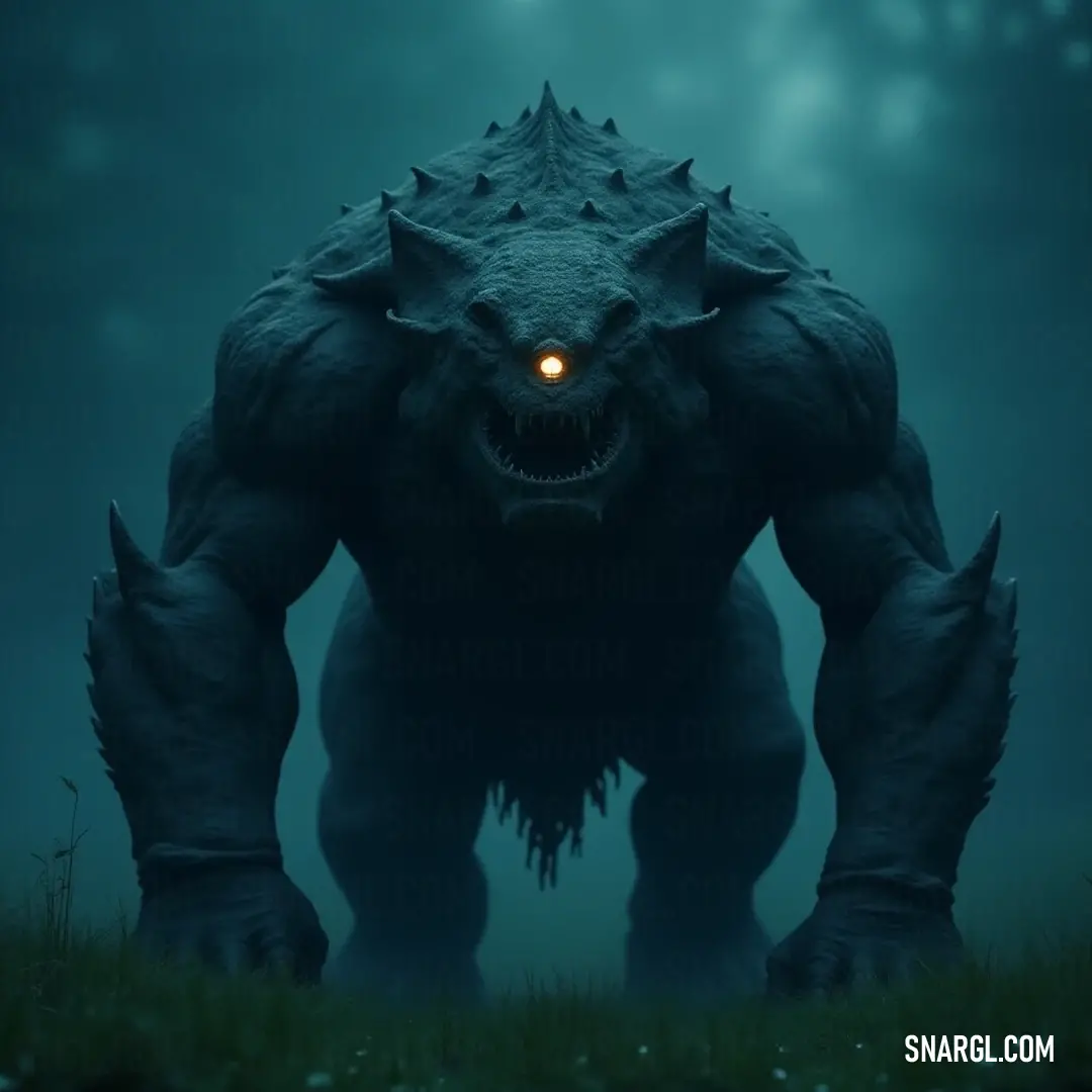 A formidable monster, reminiscent of Gorgo, with glowing eyes and striking horns, commanding attention in a wild, rocky landscape teeming with energy. A fearsome monster with glowing eyes, resembling a Gorgo with enormous horns and claws, stands imposingly in a rugged environment, exuding raw power and primal energy.
