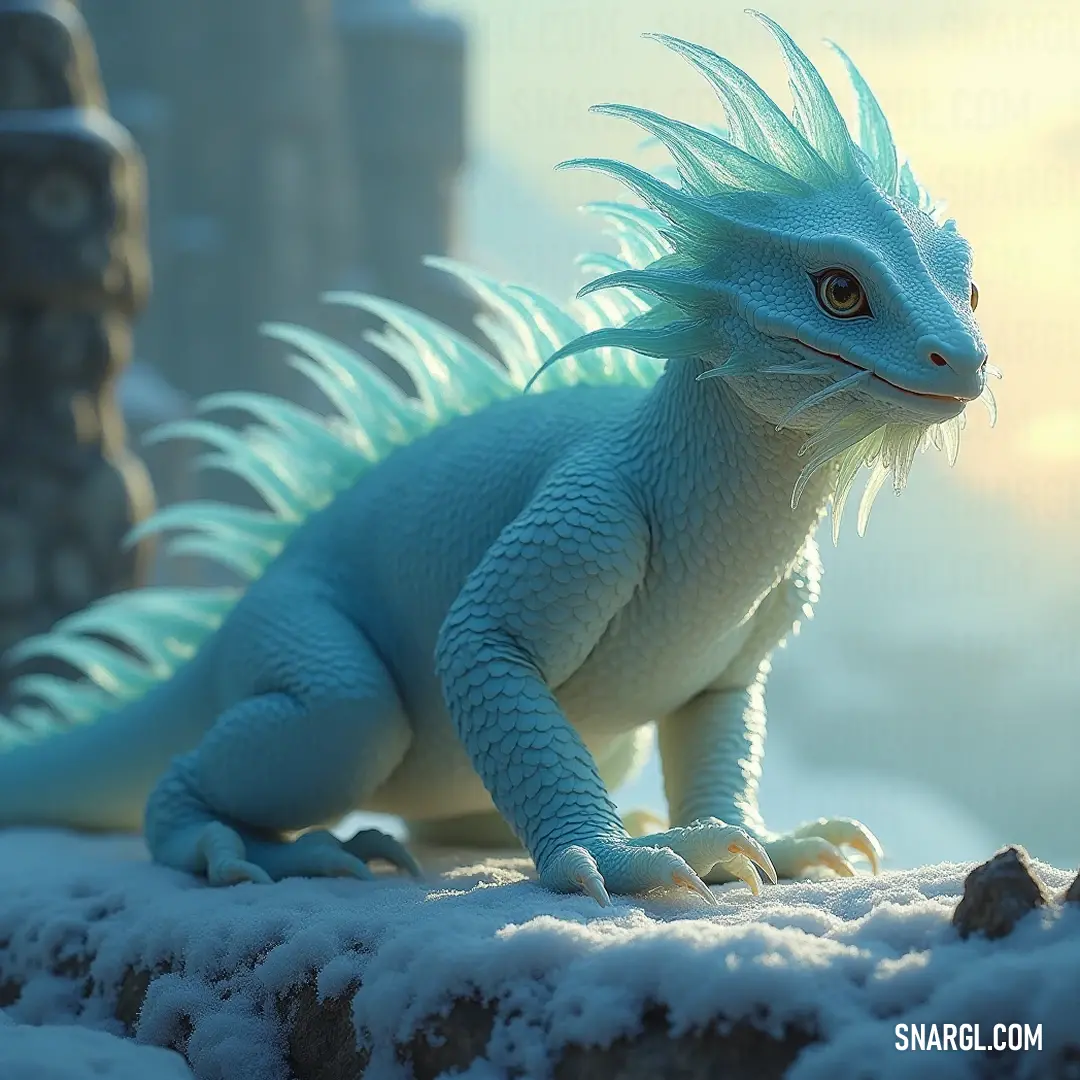 A majestic blue and white Gorgon of Frost stands poised on a frozen rock, its striking coloration harmonizing with the pristine blanket of snow that envelops the landscape, with an azure sky in the background, radiating an enchanting serenity. A majestic blue and white Gorgon of Frost stands poised on a frozen rock, its striking coloration harmonizing with the pristine blanket of snow that envelops the landscape, with an azure sky in the background, radiating an enchanting serenity.