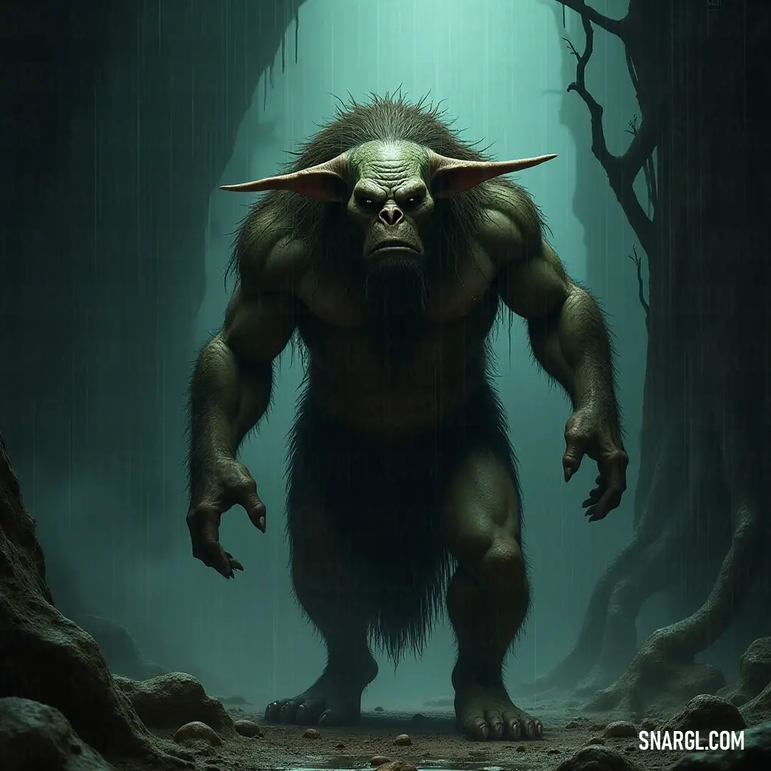 A powerful Gorth, adorned with impressive horns, stands resolutely by a vast body of water within a mystical cave, surrounded by lush trees and rugged rocks, evoking a sense of adventure and fascination. A powerful Gorth, adorned with impressive horns, stands resolutely by a vast body of water within a mystical cave, surrounded by lush trees and rugged rocks, evoking a sense of adventure and fascination.