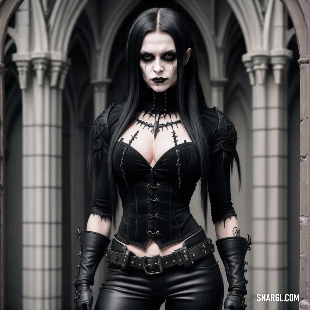Woman in a gothic outfit with black hair and makeup