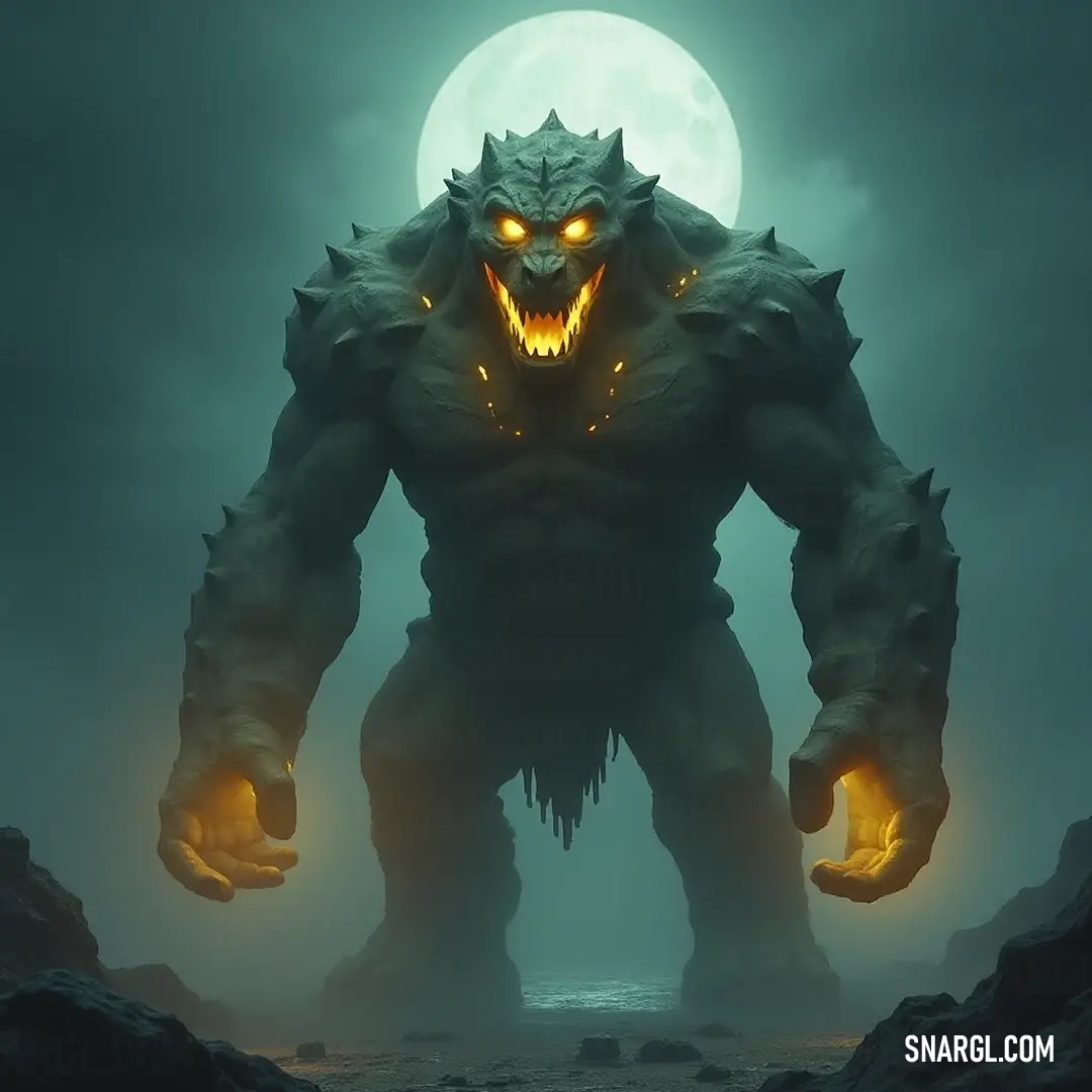 Basked in the luminous glow of the full moon, the Giant Granite Golem radiates an eerie beauty, its penetrating gaze echoing the mysteries of the night as it guards the sacred ground it occupies. In the dead of night, the Giant Granite Golem's glowing face illuminates the dark landscape, as it stands defiantly under a full moon, forging a connection between the mystical and the earthly realms in a captivating embrace of light and shadow.