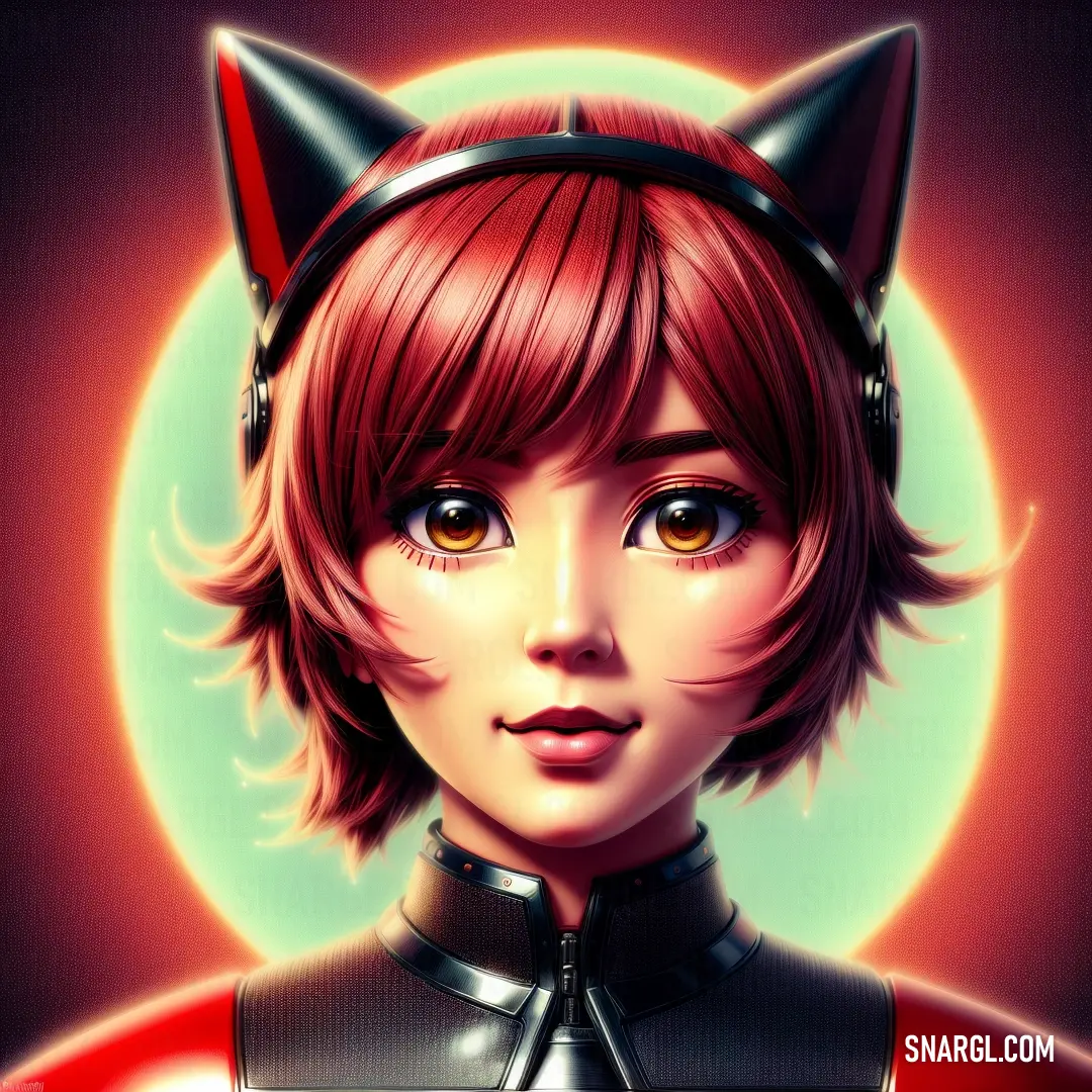 Digital painting of a woman wearing a cat costume and a cat ears hat with a glowing background behind her
