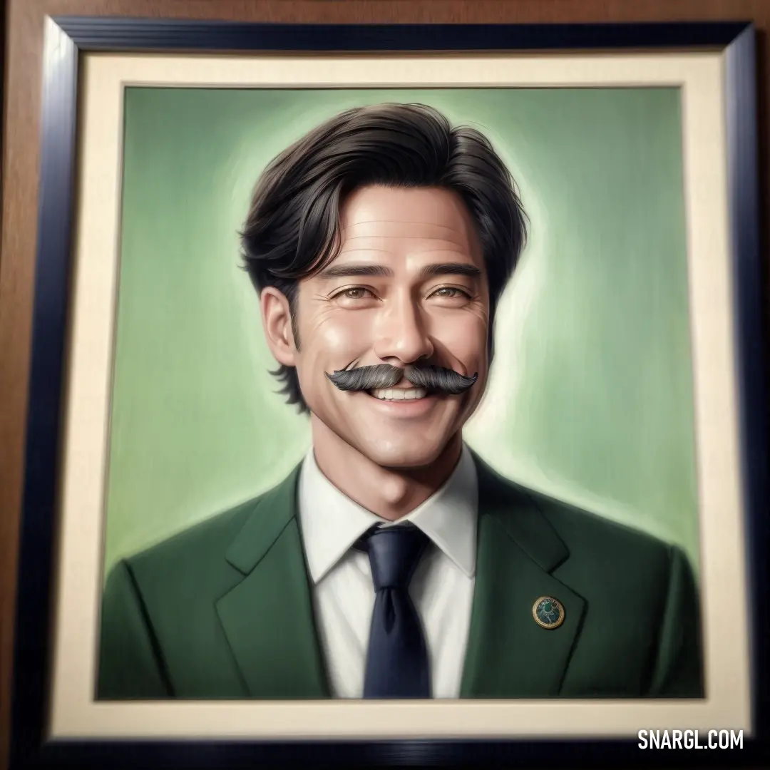 Painting of a man with a mustache and a suit on