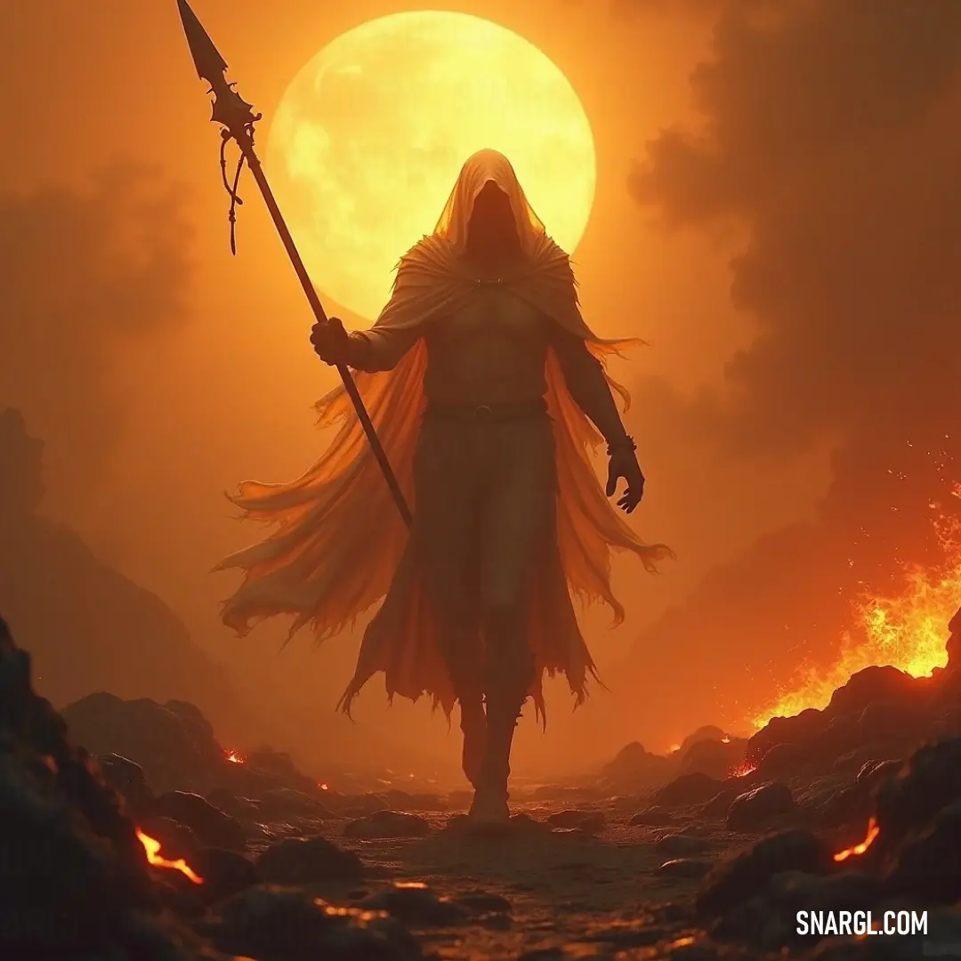 A Grave Lich in a dark cloak holding a sword, silhouetted against a smoky sun, embodying the shadows of forgotten realms and eternal battles. A formidable Grave Lich, clad in a flowing cloak and brandishing a gleaming sword, stands ominously against a backdrop of a blazing sun shrouded in swirling smoke, exuding an aura of dark power and ancient mystery.