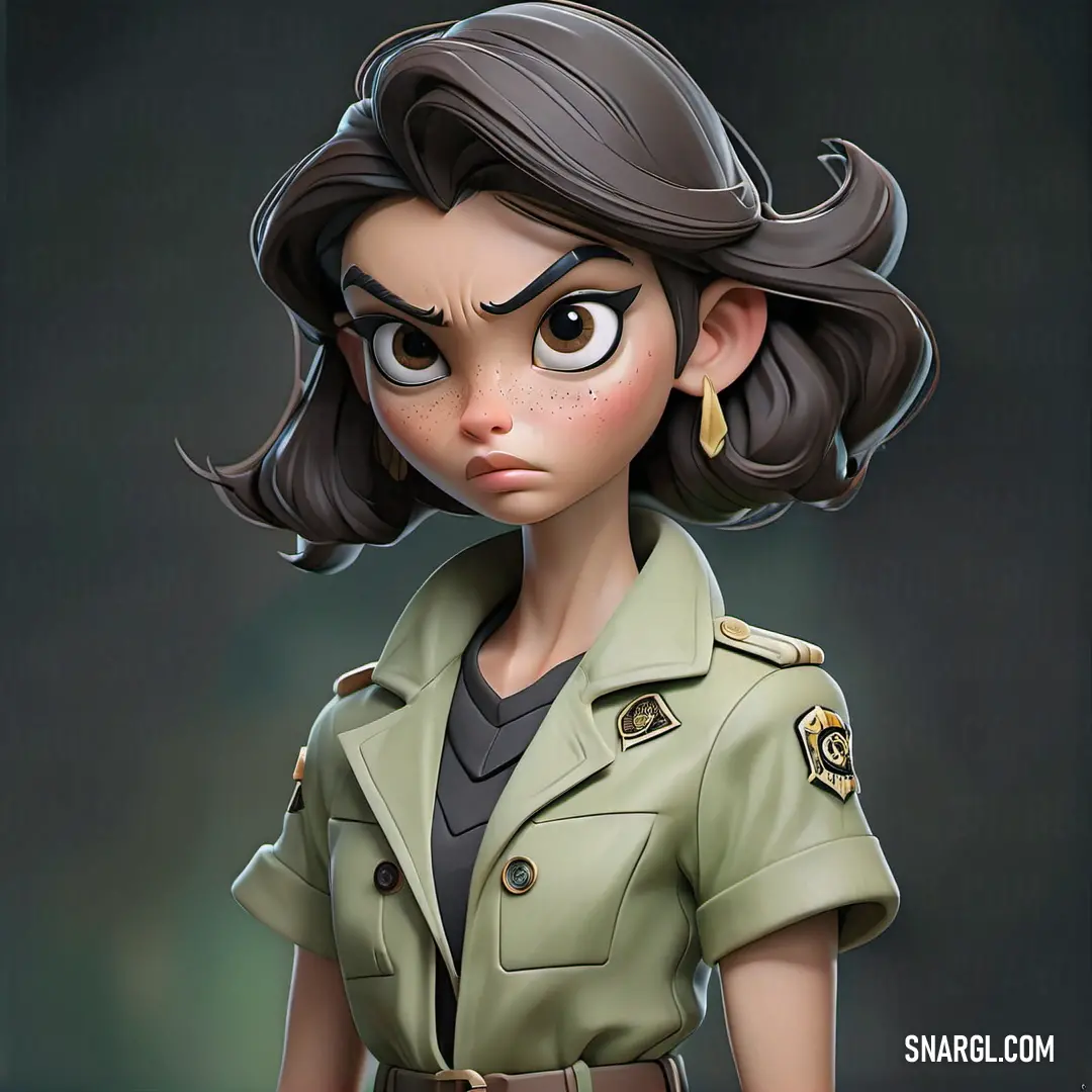 Cartoon character with a green uniform and a brown hair and a big nose