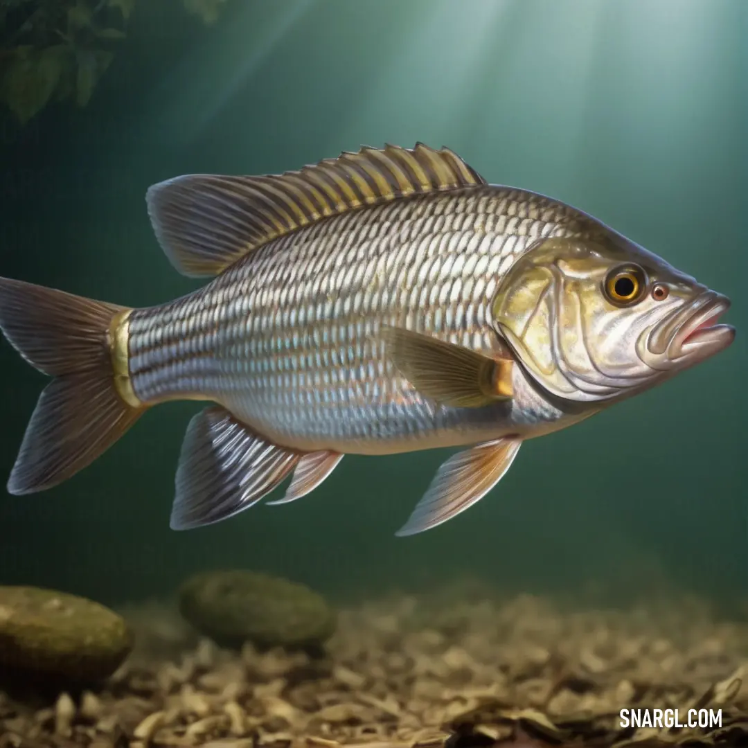 Fish swimming in a large aquarium with rocks and algaes around it