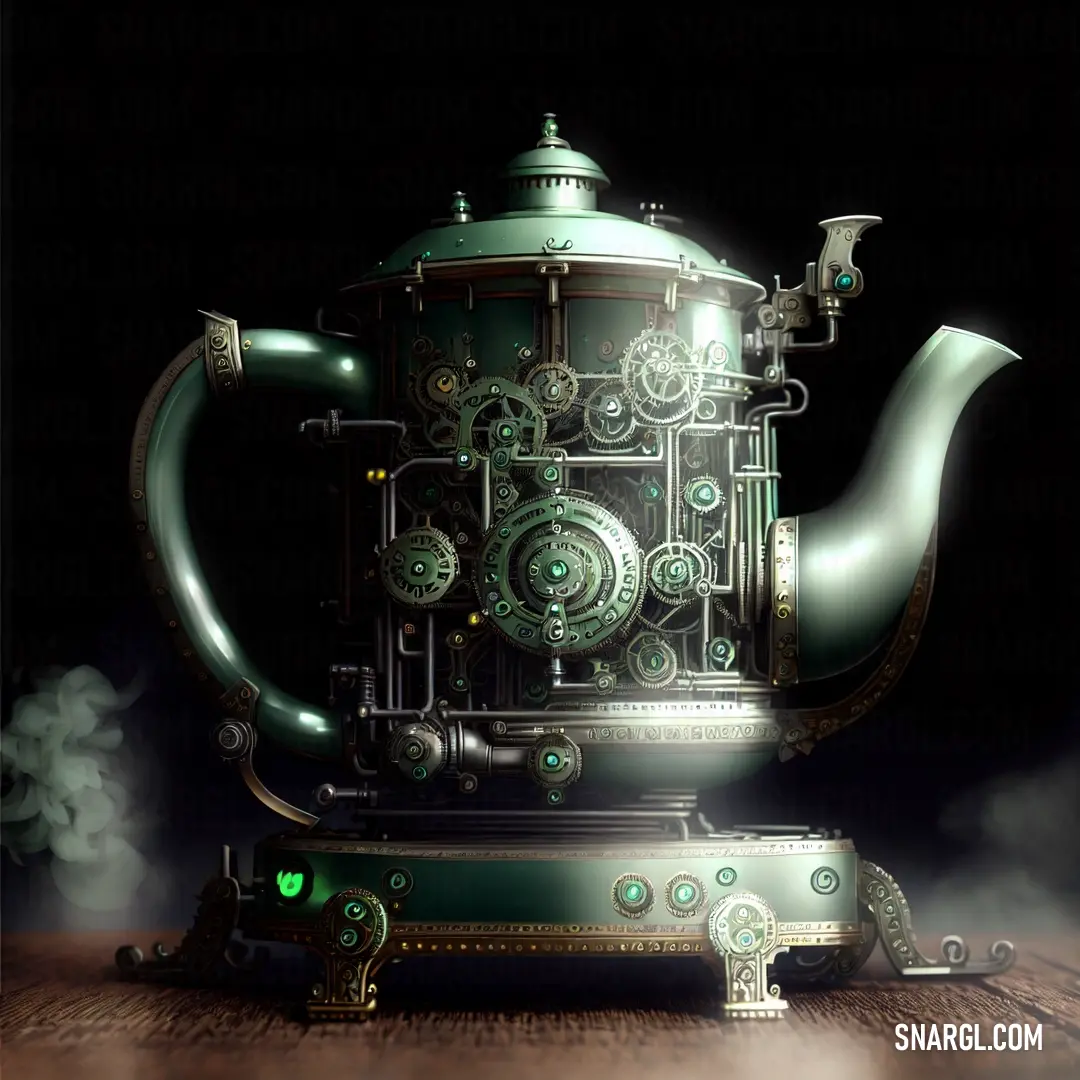 Teapot with steam coming out of it on a table with steam coming out of it