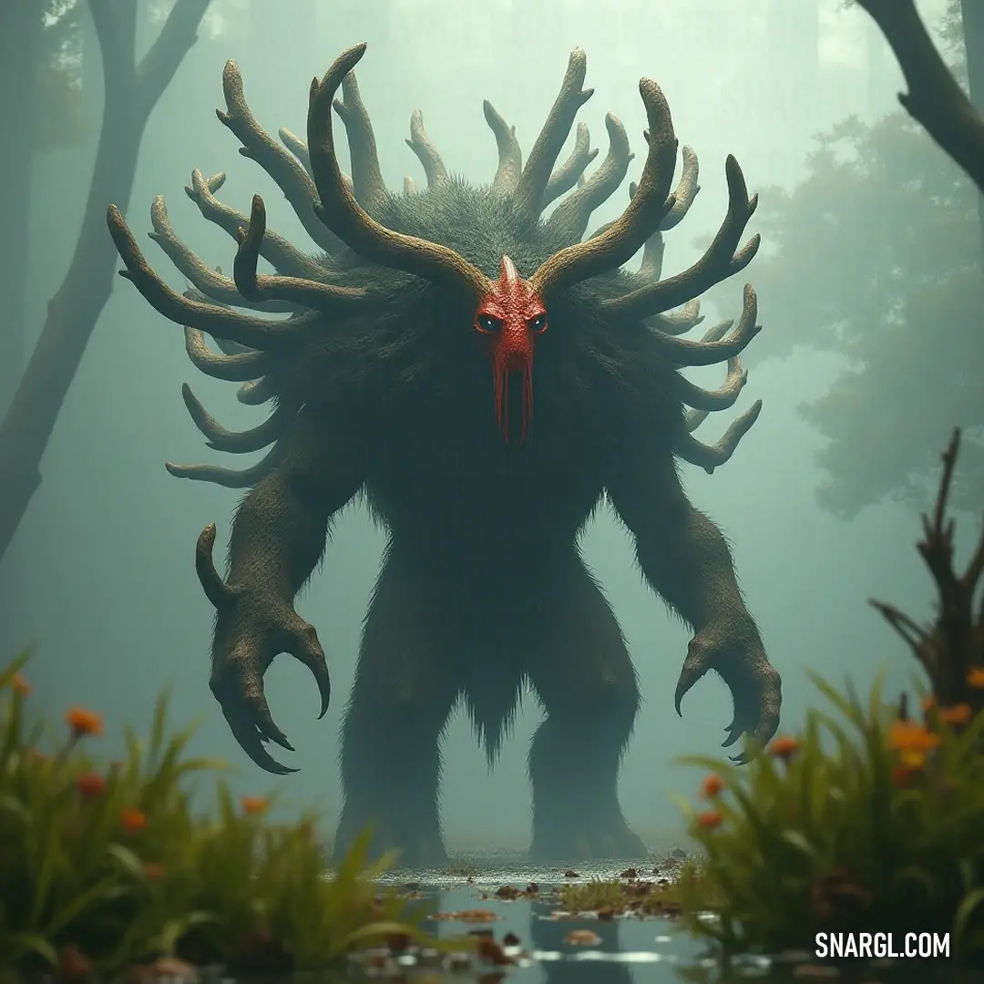 A grand Great Tree Guardian with striking horns commanding the lush forest, surrounded by blooming flowers and thriving plant life that accentuates its impressive presence. A colossal Great Tree Guardian with impressive horns rises majestically in a vibrant forest, adorned with colorful flowers and lush plants, serving as the protector and symbol of the enchanting woodland realm.