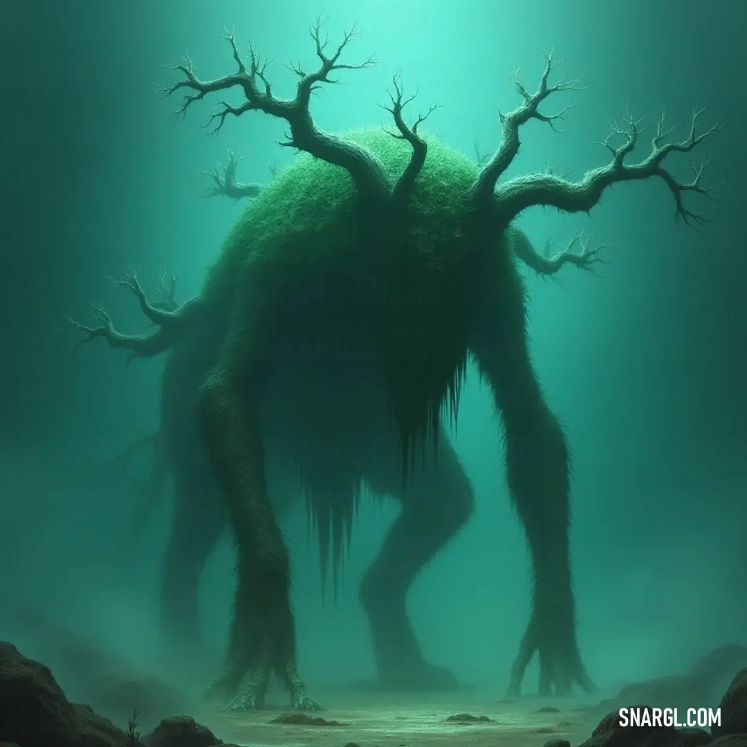 A mystical Greenshade emerges from tranquil waters, adorned with a tree-like structure on its back. A mystical Greenshade emerges from the tranquil waters, adorned with a tree-like structure on its back. Surrounding rocks and a soft mist enhance the enchanting atmosphere of this serene woodland setting.