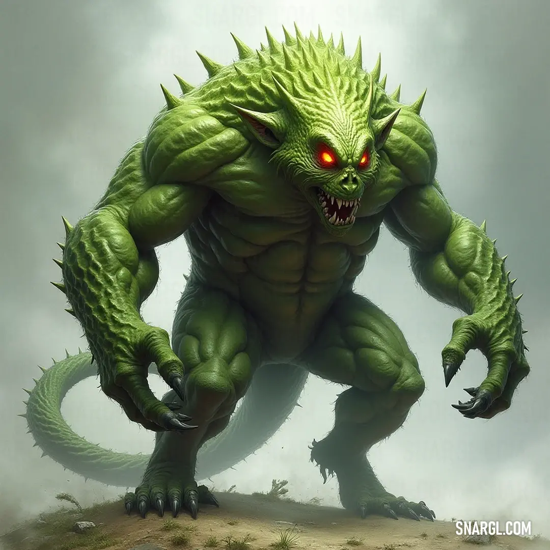 Greentwig: The Wild Guardian of the Forest The Greentwig, a striking creature with red eyes and a green body, showcases numerous spikes atop its head, complemented by claws lining its back. It embodies the wild, commanding a place in the dense underbrush of the forest.