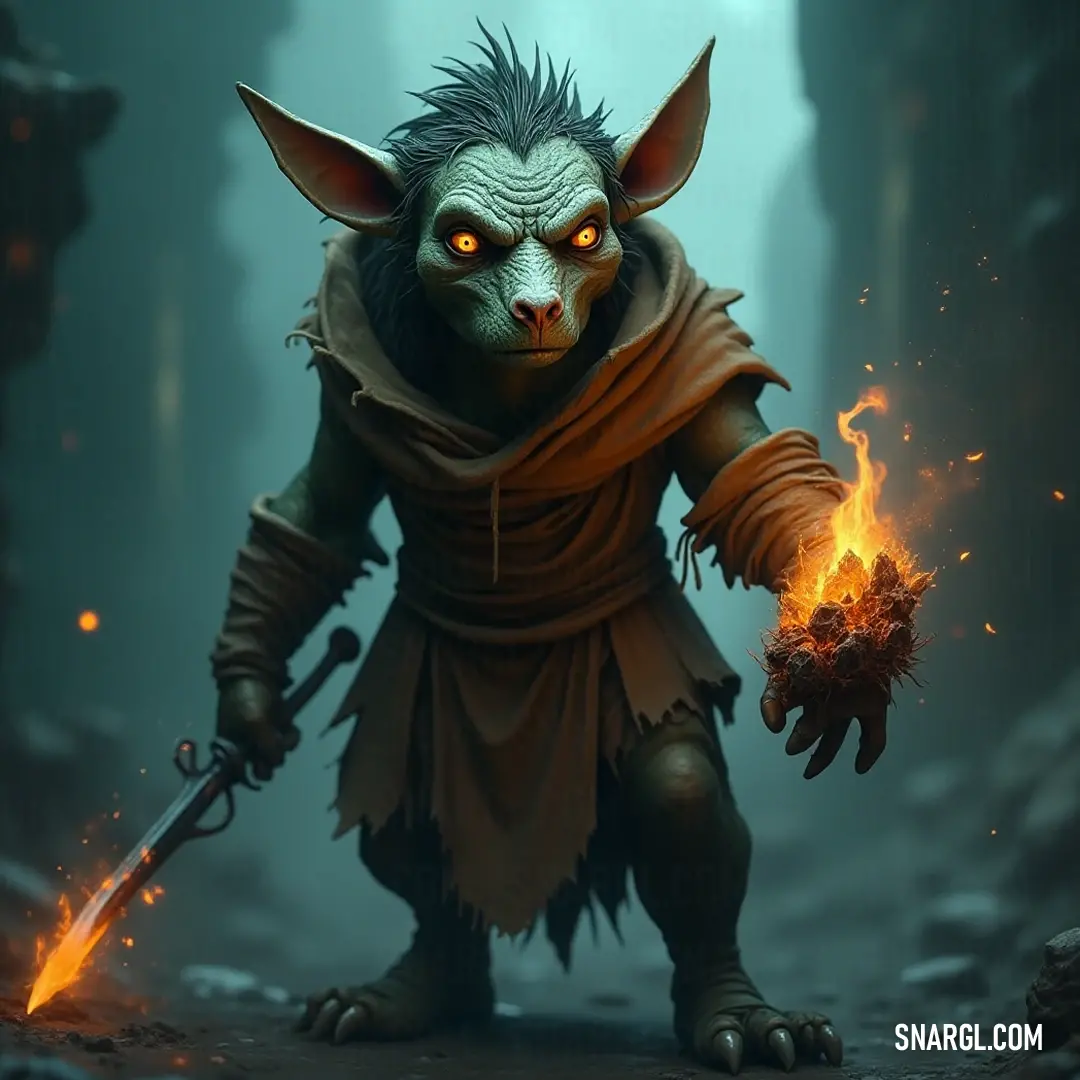 Witness the imposing Grim, his demon-esque features accentuated by a sharpened sword in hand, capturing the essence of courage and danger in a moment fraught with tension and anticipation. Grim wields a deadly sword, his ominous demon-like head evoking a sense of power and menace, as he stands ready for action, poised against a stark backdrop that intensifies his formidable stature.