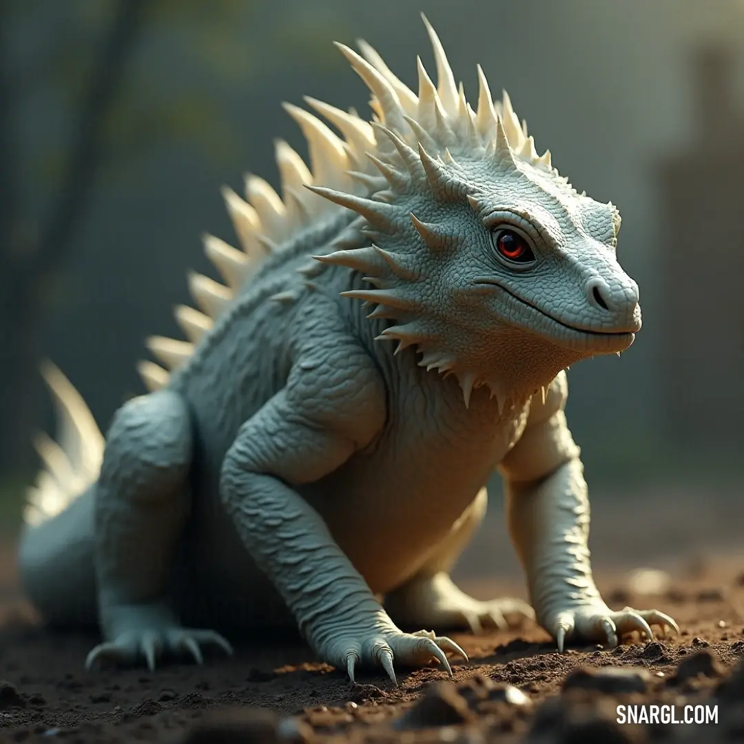 Playful Toy Lizard Resting on Earth with a Dreamy Background A vibrant toy lizard sprawls on the soft earth, surrounded by a dreamy, blurred landscape that adds a touch of whimsy to the scene, combining playful imagination with a hint of adventure in a world that encourages exploration.