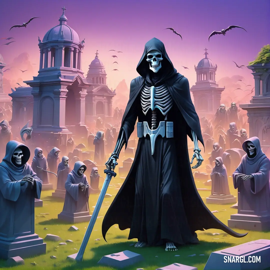 Grim Reaper in a graveyard with a sword in his hand and a Grim Reaper in the foreground