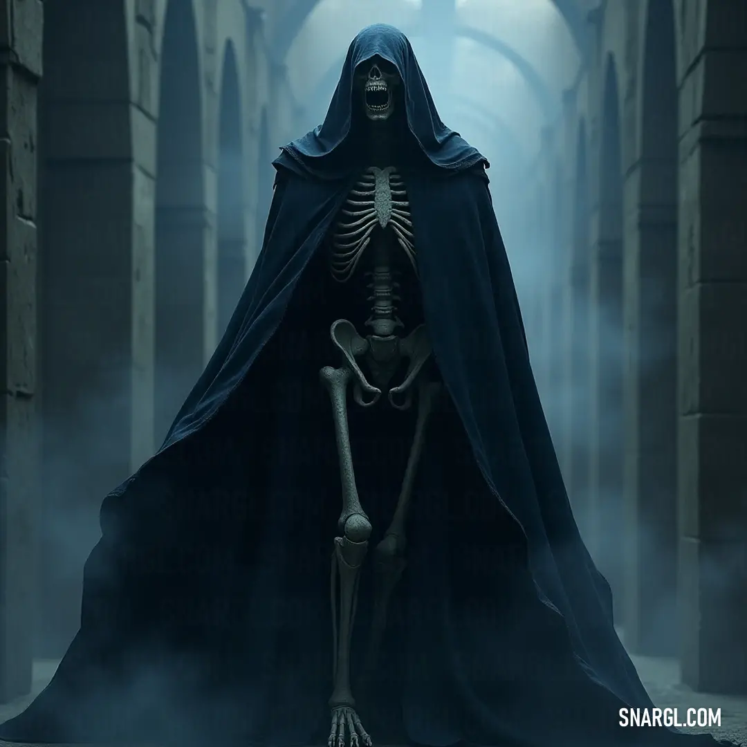 In a dimly lit alley, a Grim Reaver in a hooded cloak stands still, exuding an air of mystery and intrigue, surrounded by darkness that pulsates with echoes of yesteryear's secrets. In an abandoned alley cloaked in darkness, a Grim Reaver clad in a hooded cloak stands poised, eyes glimmering with mysterious intent. The narrow passage is alive with the whispers of long-forgotten tales, as shadows twist and flicker around him, heighten