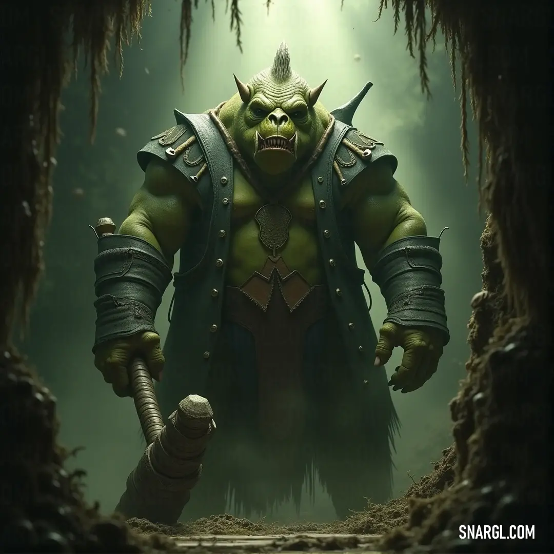 Grok, in a green costume, stands strong inside a mysterious cave, holding his hammer with determination, surrounded by the shadows of the rocky landscape. A powerful warrior named Grok, dressed in a green costume, stands in a dimly lit cave. He holds a massive hammer, ready for battle, with the cave's dark rock walls and a sense of mystery surrounding him.