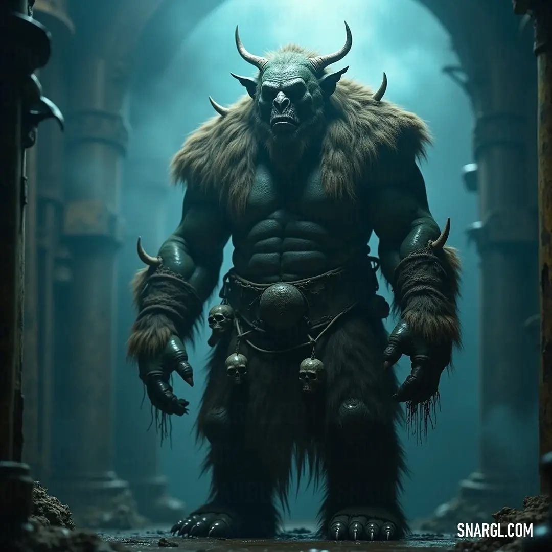 A mysterious Groth with horns making a bold statement in a dimly lit tunnel, adorned in an elaborate costume that hints at ancient lore and dark tales, evoking an experience of intrigue and adventure.